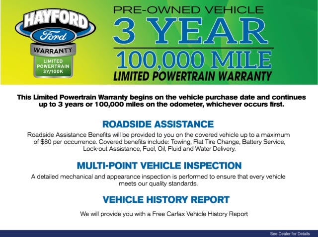 Hayford Ford Warranty | Pre-Owned Vehicle Limited Powertrain 3Y/100K